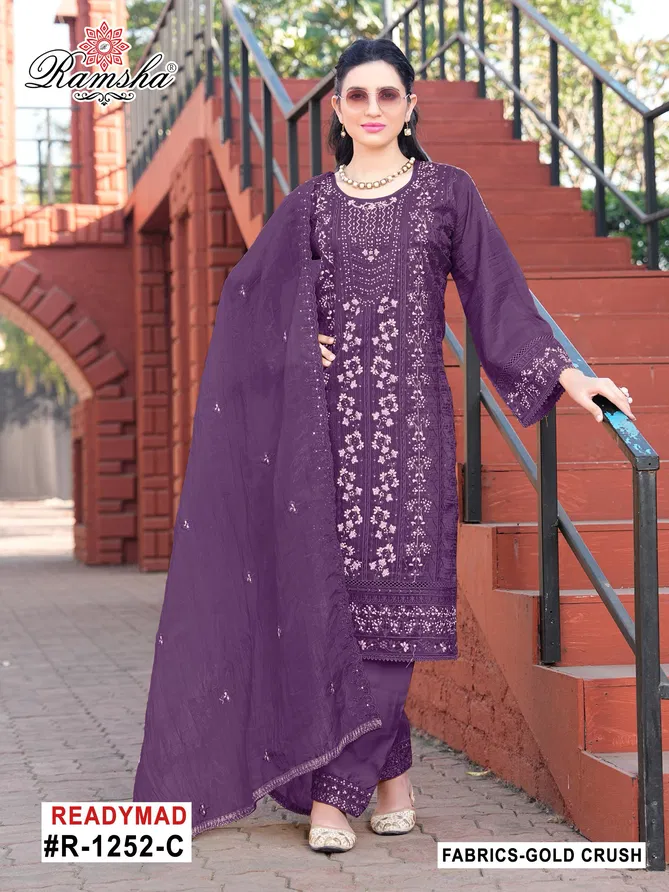 R 1252 Nx A To D By Ramsha Gold Crush Pakistani Readymade Suits Orders In India